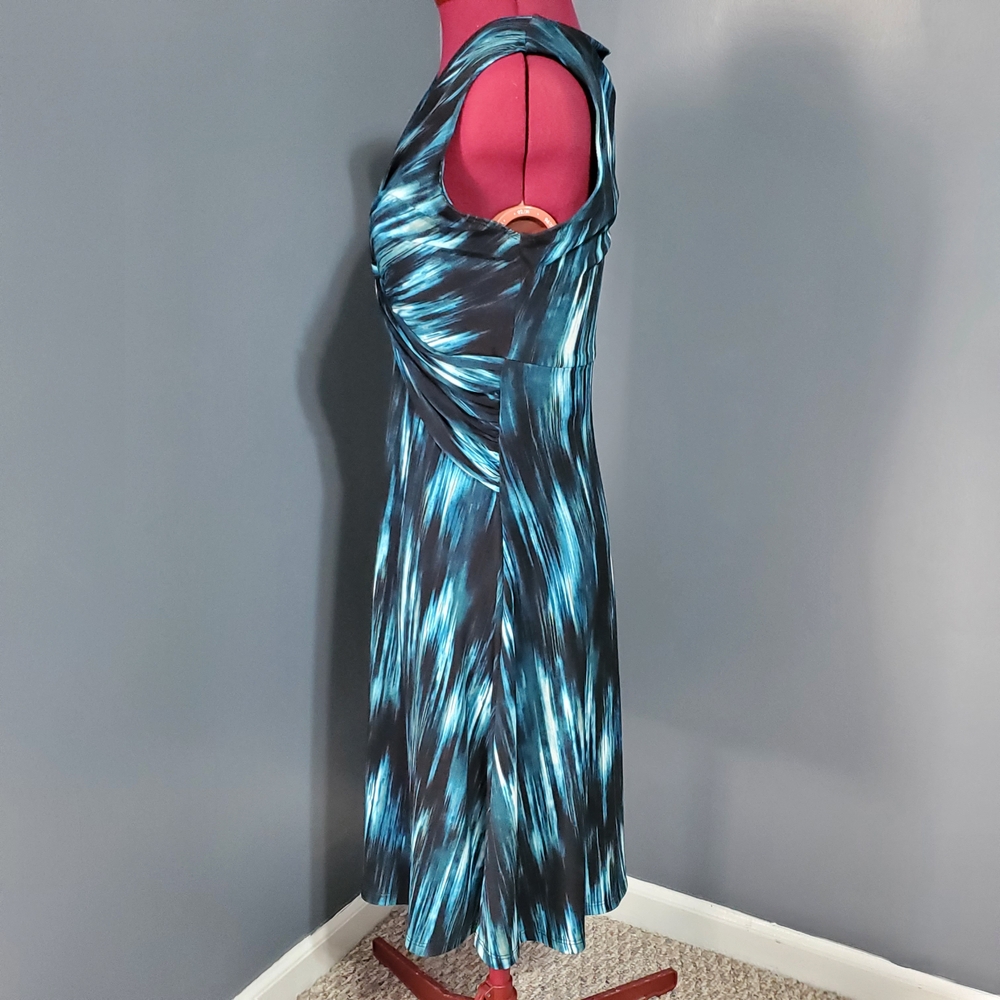 Connected Apparel Teal and Black Midi Stretchy Dress V Neck Size 6 - Picture 2 of 6